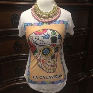 Trendy White Tee Mexican Skull